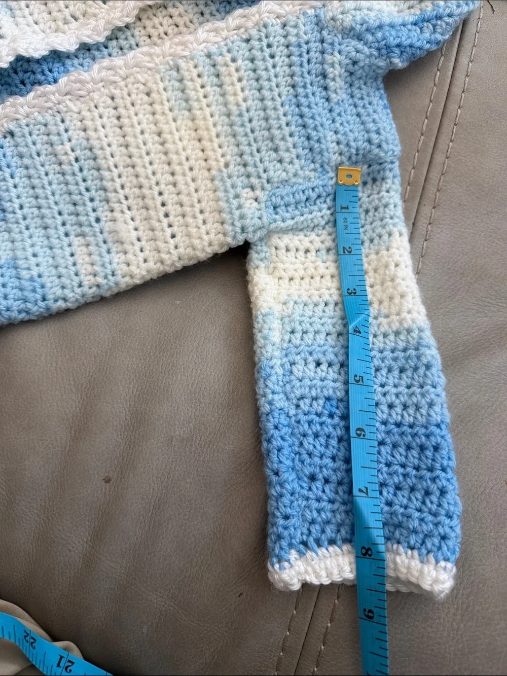 Handmade Blue and White Crocheted Hooded Coat